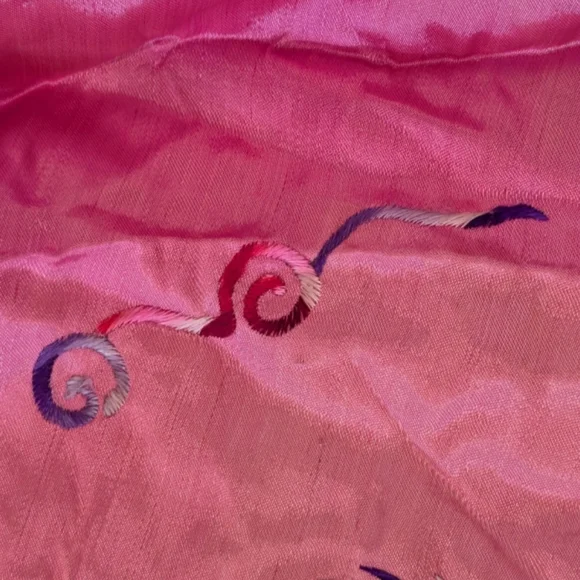 RARE Child Shanghai Embroidered Robe Cape Vintage Satin Dragon Fur Trim Pink - Picture 5 of 16